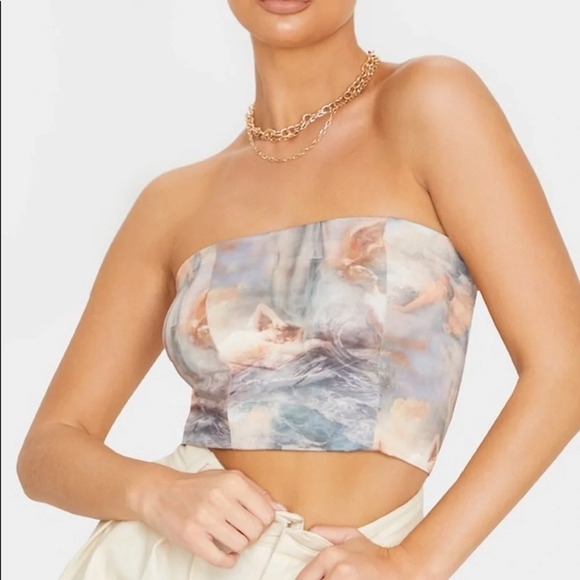 Plt Water Renaissance Print Helsa Slinky Bandeau Crop Top, Size 10, NWT - Picture 1 of 13